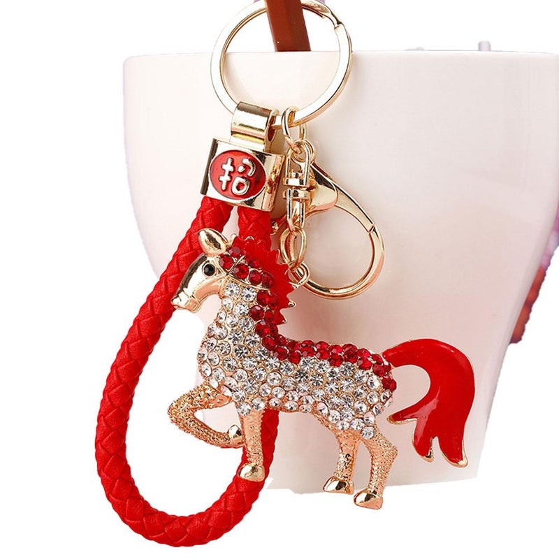 Lucky Charm Rhinestone-Studded Zodiac Horse Car Keychain, Cute Bag Pendant, Cartoon Animal Keychain Wholesale